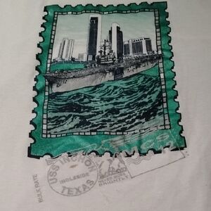 Men's Vintage White XL Single Stitch Inchon Texas Glitter Graphic Shirt Thin